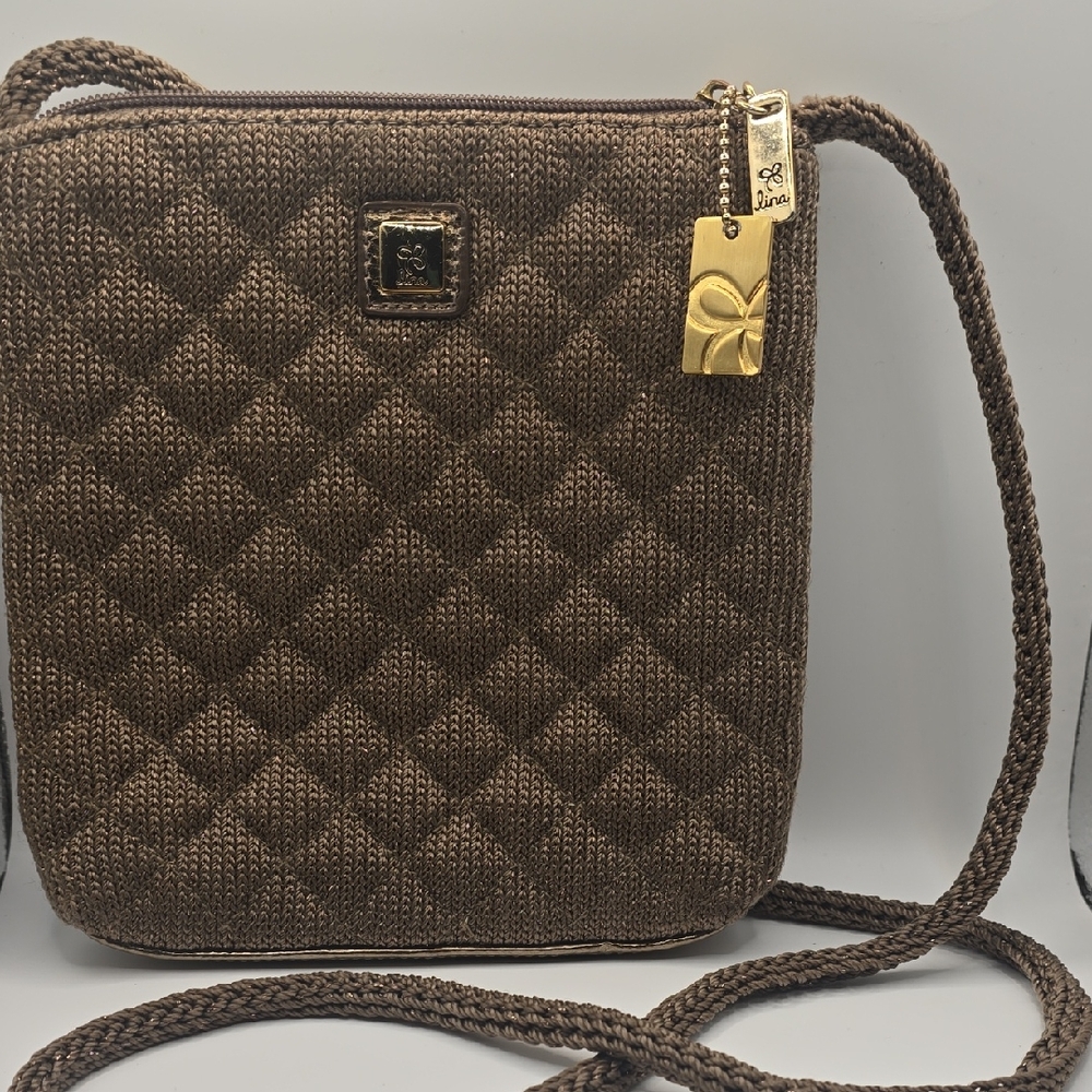 Lina Brown Quilted Crossbody Bag with Gold Accents